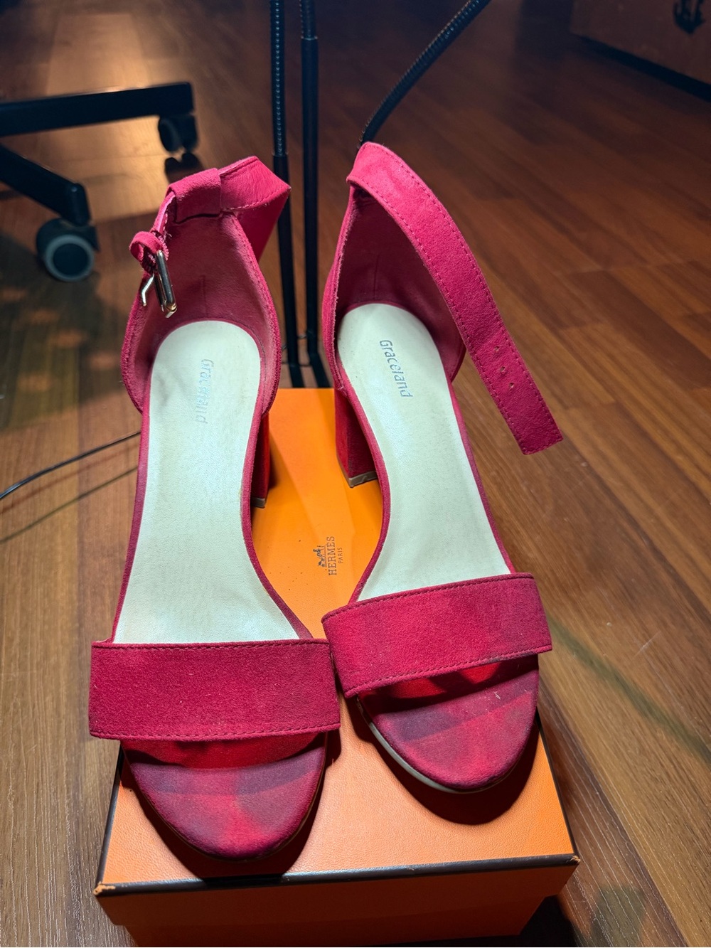 Grace Pink Suede Ankle-Strap Block Heel Sandals